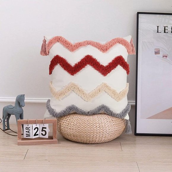 Colorful Chevron Boho Decorative Tufted Throw Pillow Cover Living Room/Bedroom - Picture 2 of 7